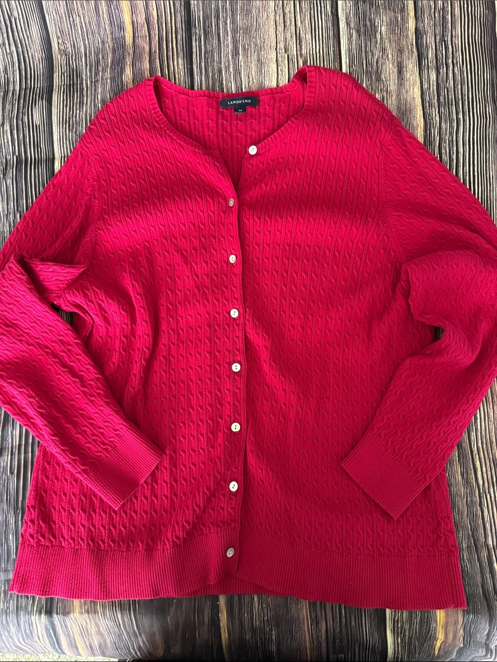 Lands' End Women's Burgundy Cable-Knit Button Cardigan